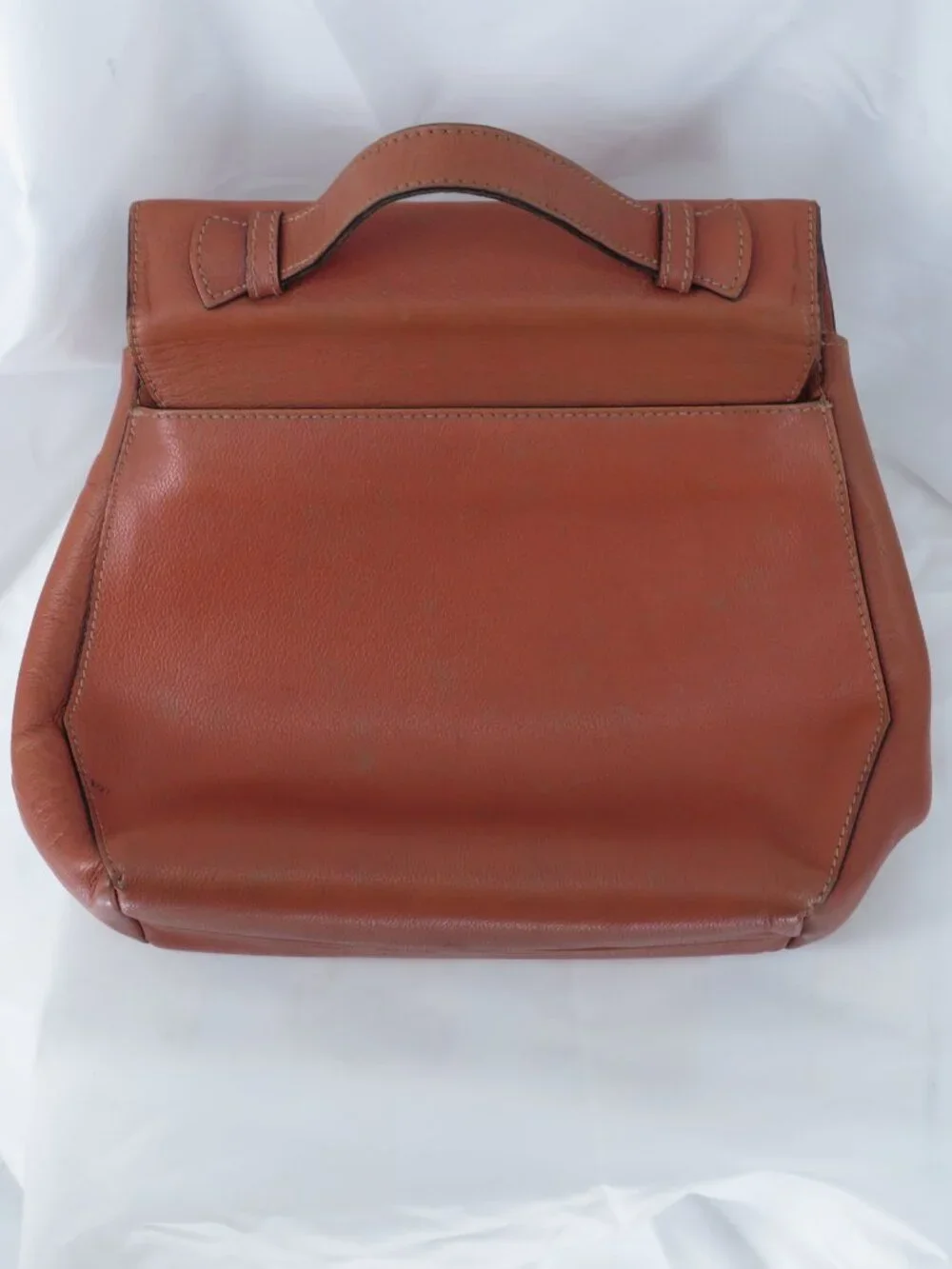 COURREGES Paris Leather Top Handle Flap Handbag Cognac Brown Medium
